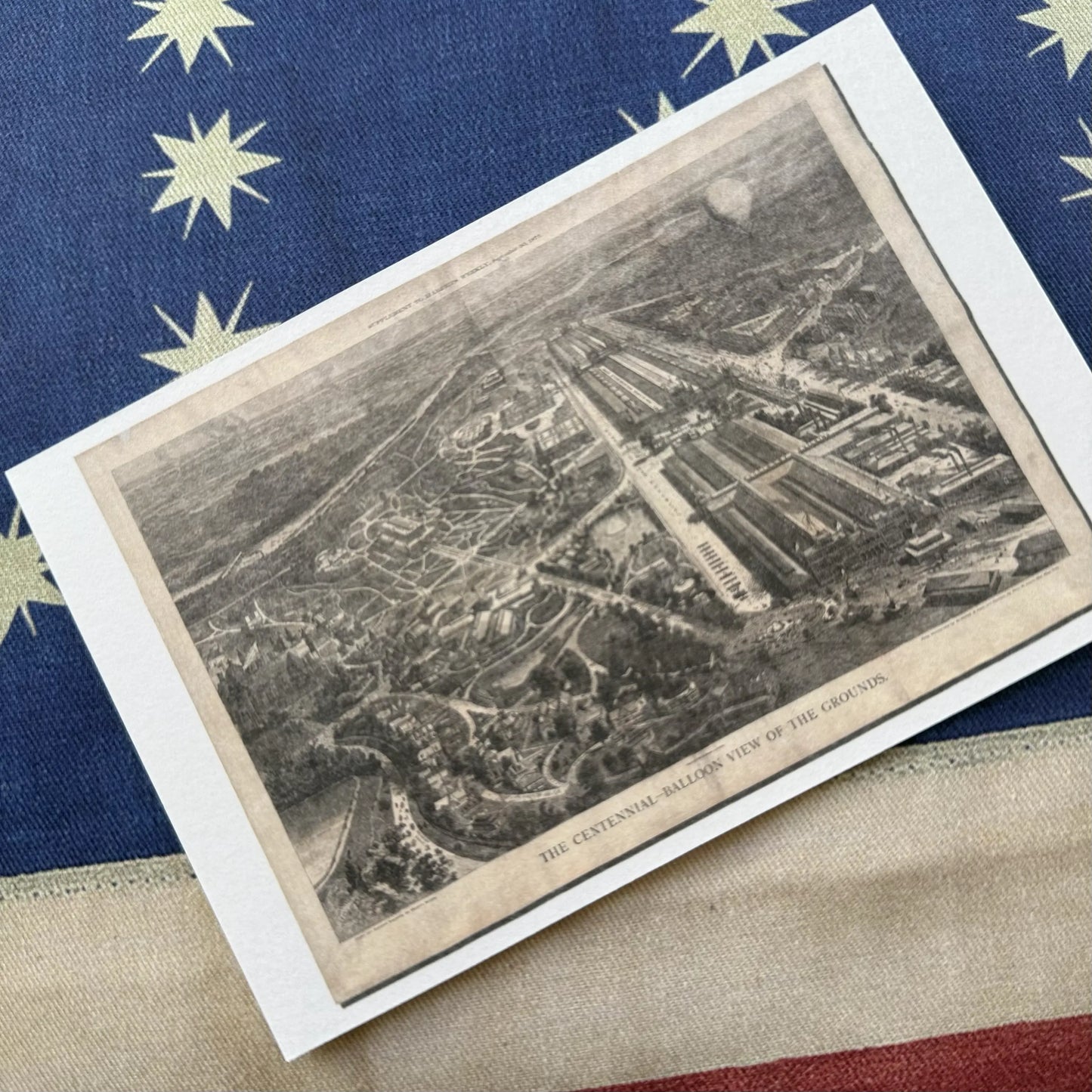 The Centennial-Balloon View of the Grounds from the 1776 - 2026 Historic American Flag Pillow Sham — Made in America from The History List store