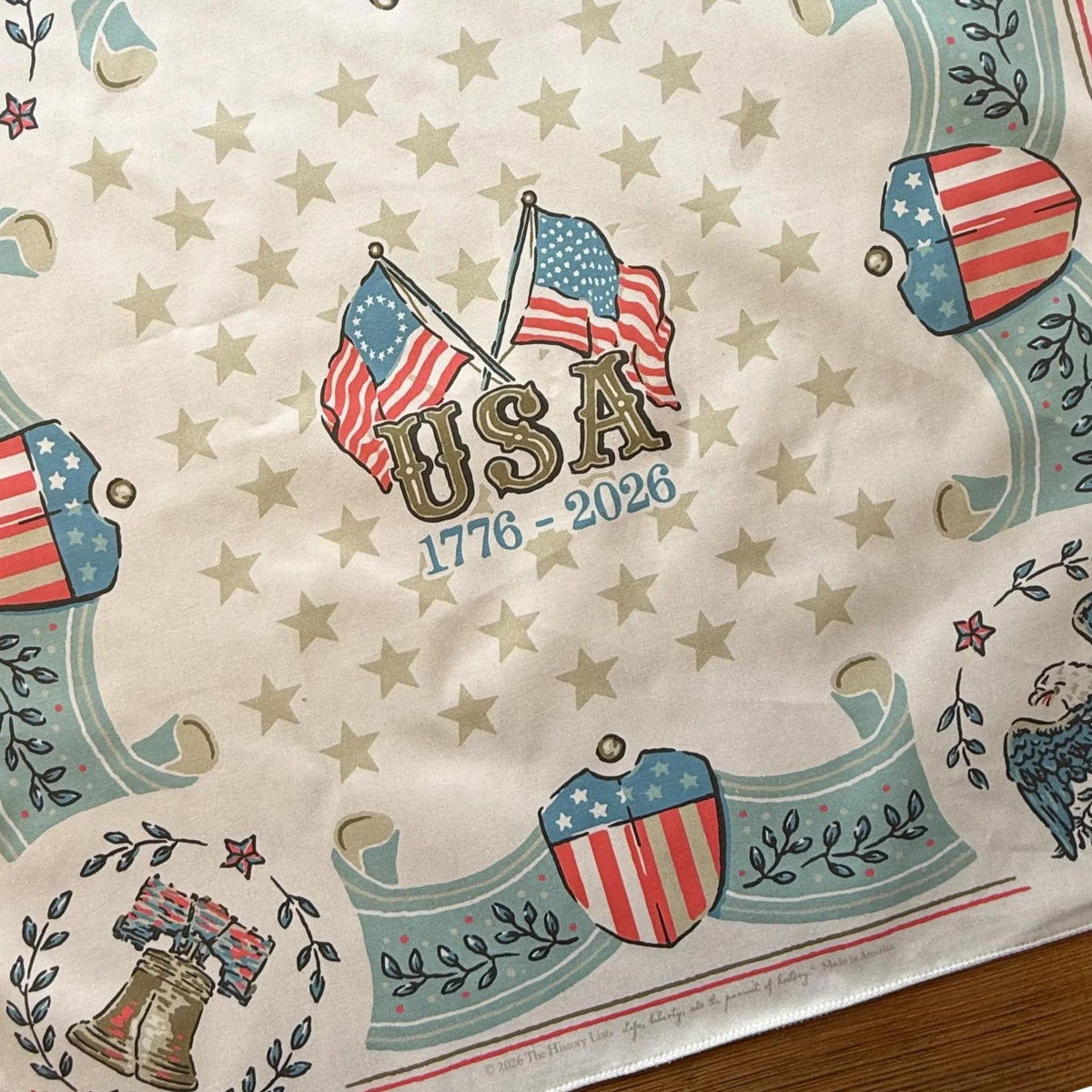 Close up of USA 1776 - 2026 Retro Bandana — Made in America from The History List store