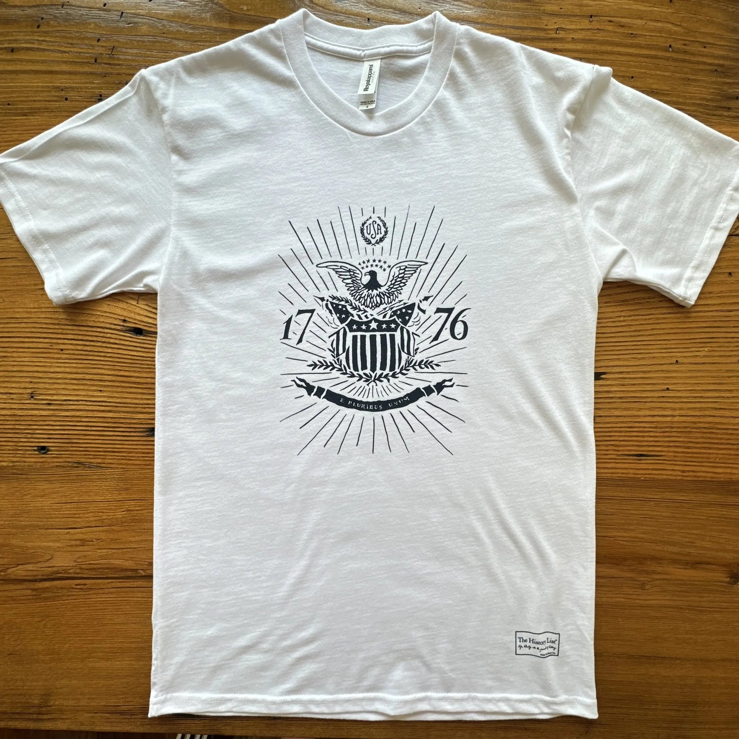 1776 "E Pluribus Unum" Made in America shirt in White from The History List Store.