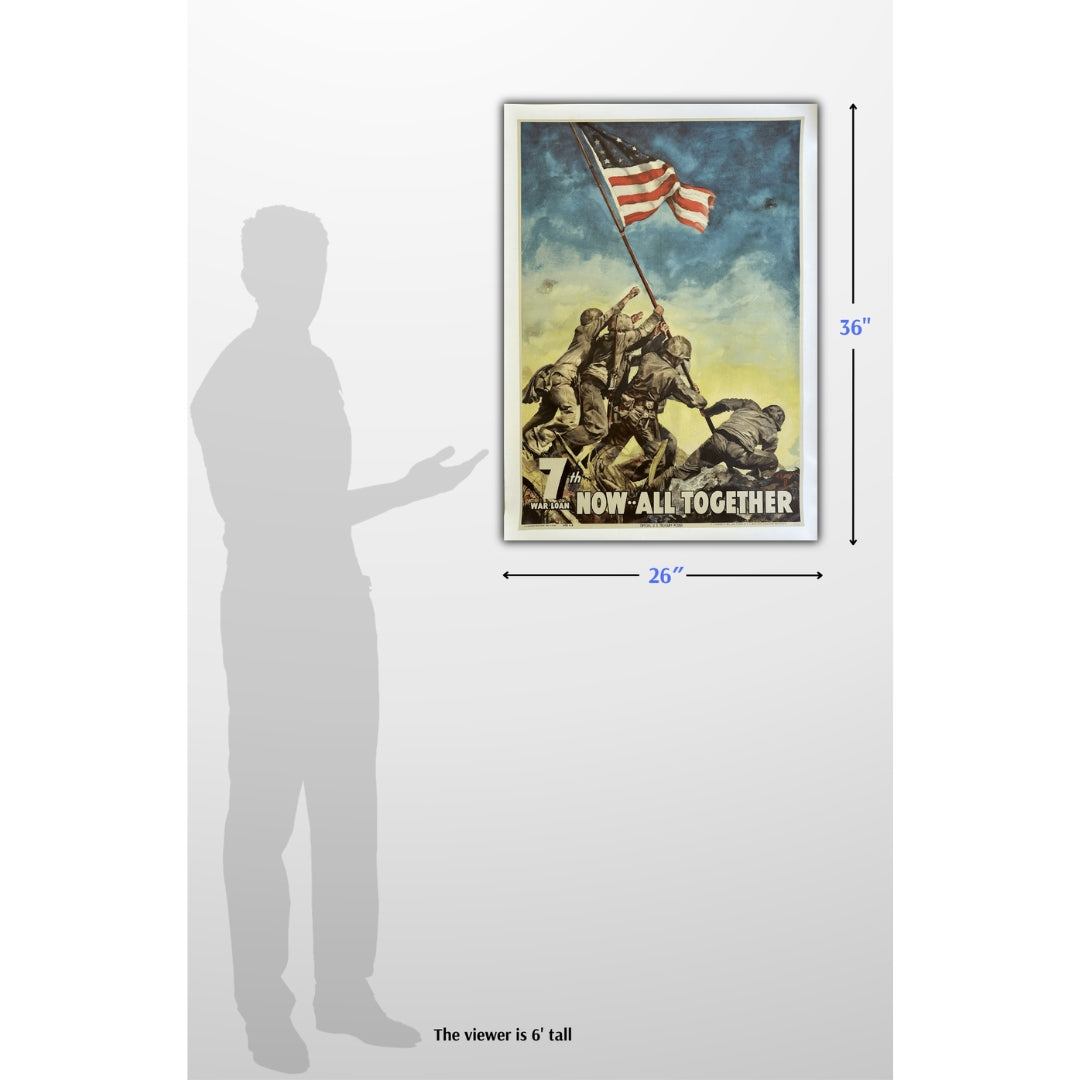 Original WWII poster — "Now all together" bond drive poster with image from Iwo Jima