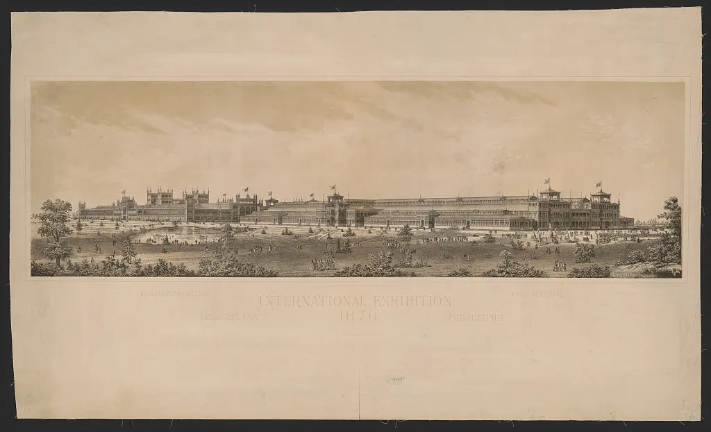 1876 Centennial Exposition Souvenir Fan — Framed in a gold custom display case