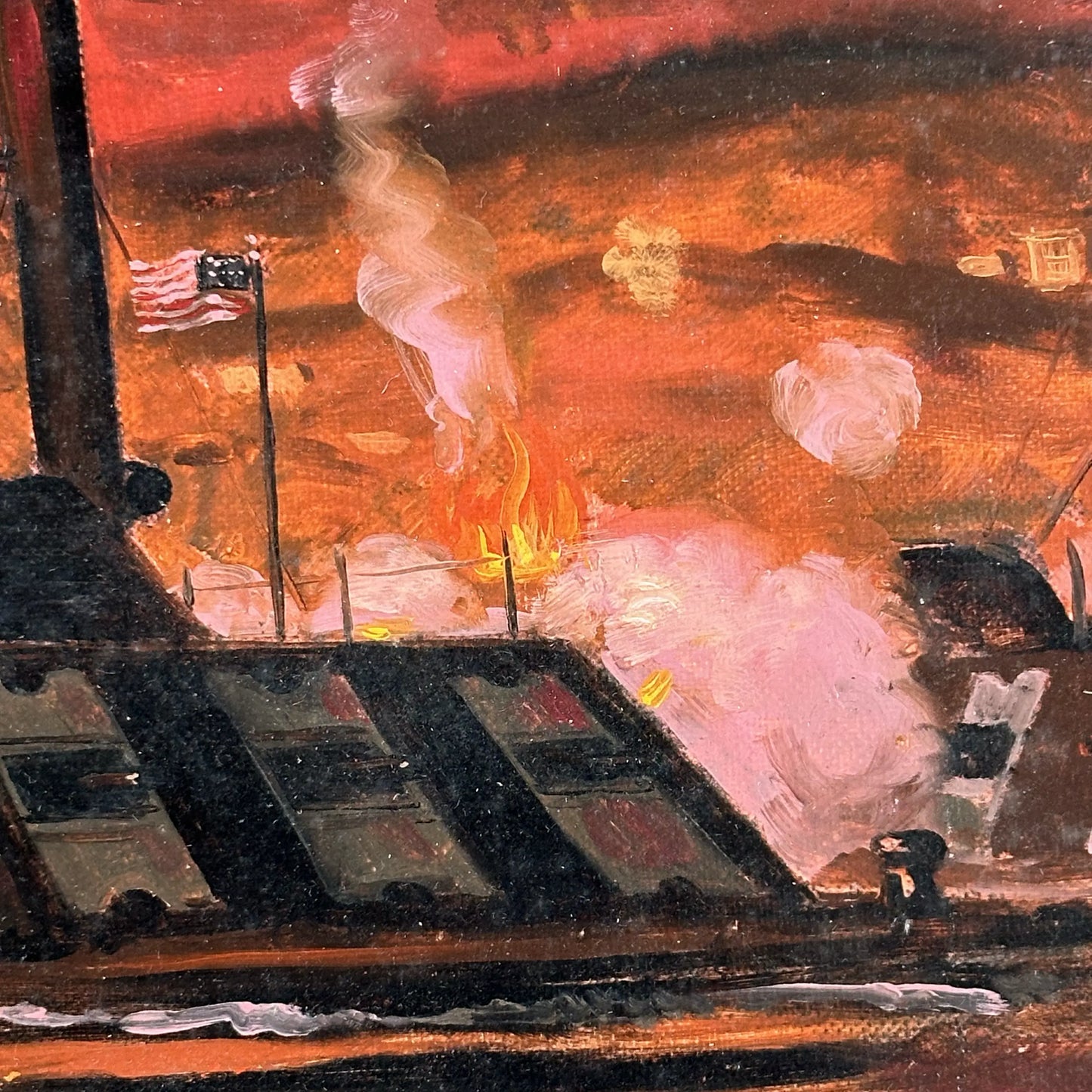 Original oil painting of key point in the Civil War: “Ironclads steaming past Vicksburg”