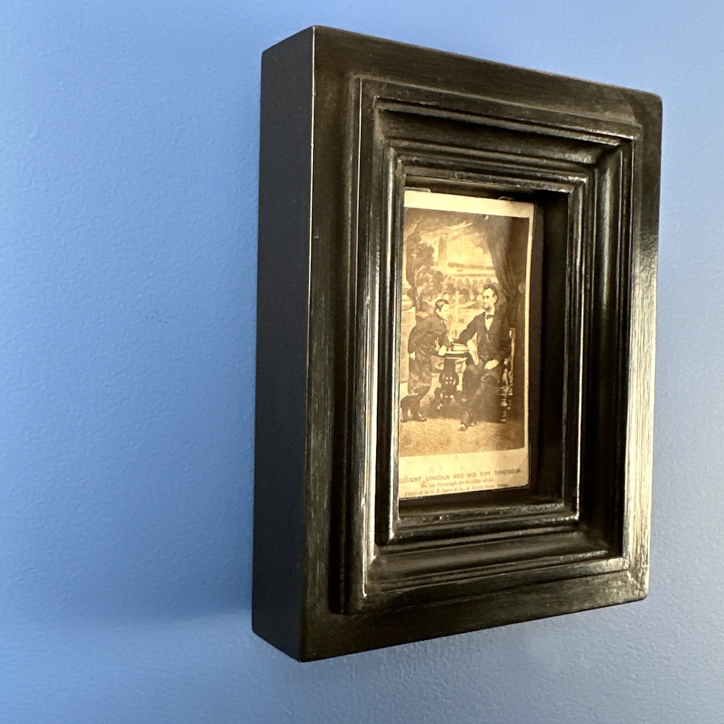 CDV of President Lincoln with Tad —  1865 — In a handmade, solid wood frame