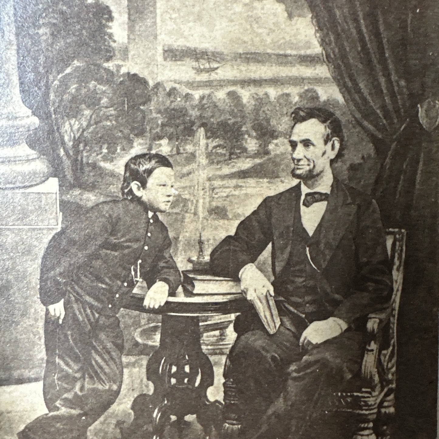 CDV of President Lincoln with Tad — 1865 — In a handmade, solid wood frame