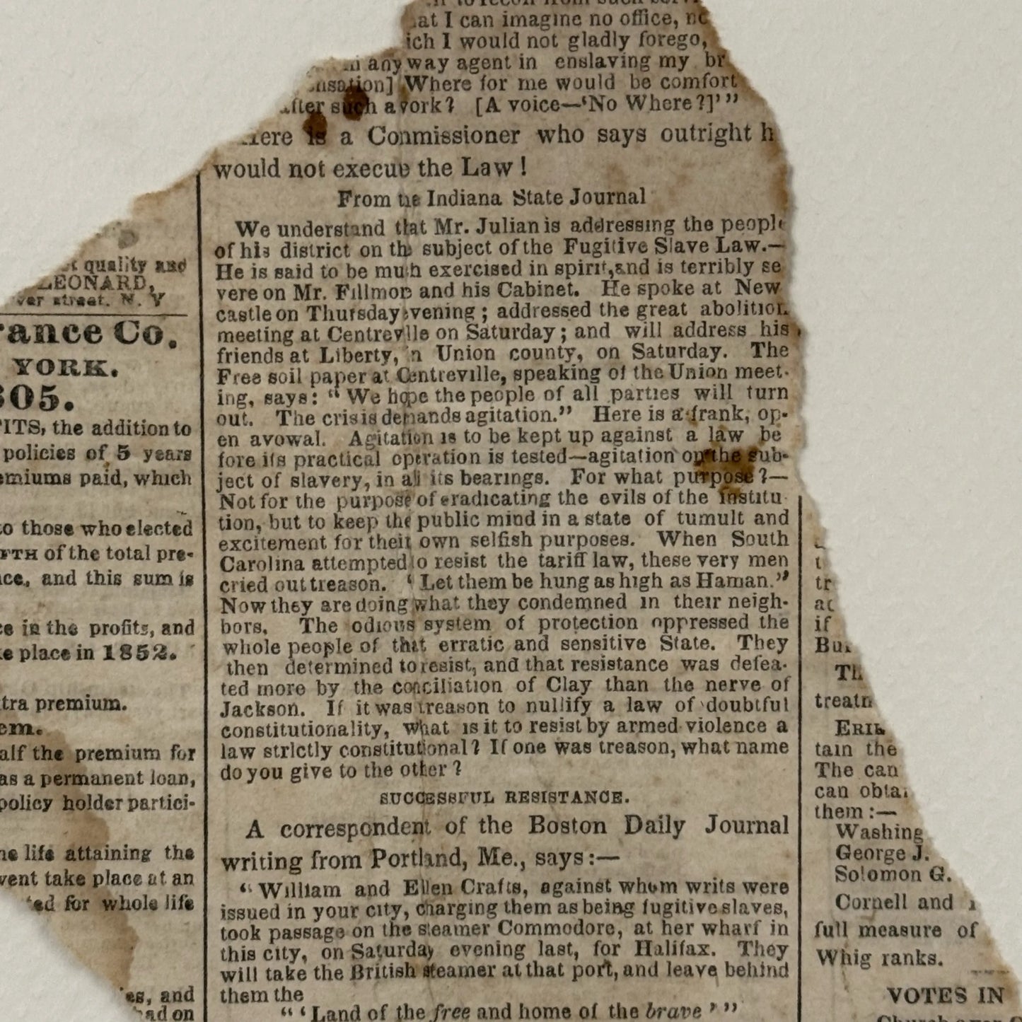 William and Ellen Craft and the Fugitive Slave Act — October (?) 1850 newspaper