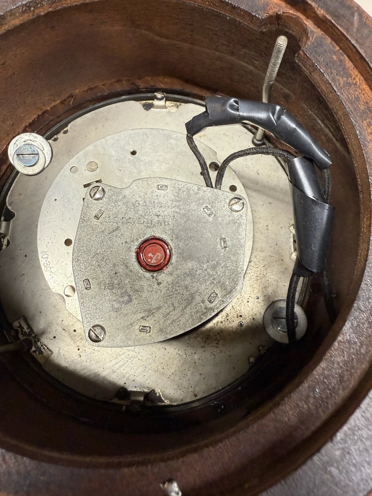 Seth Thomas "Banjo Clock" showing the Boston Tea Party — Electric (possibly)
