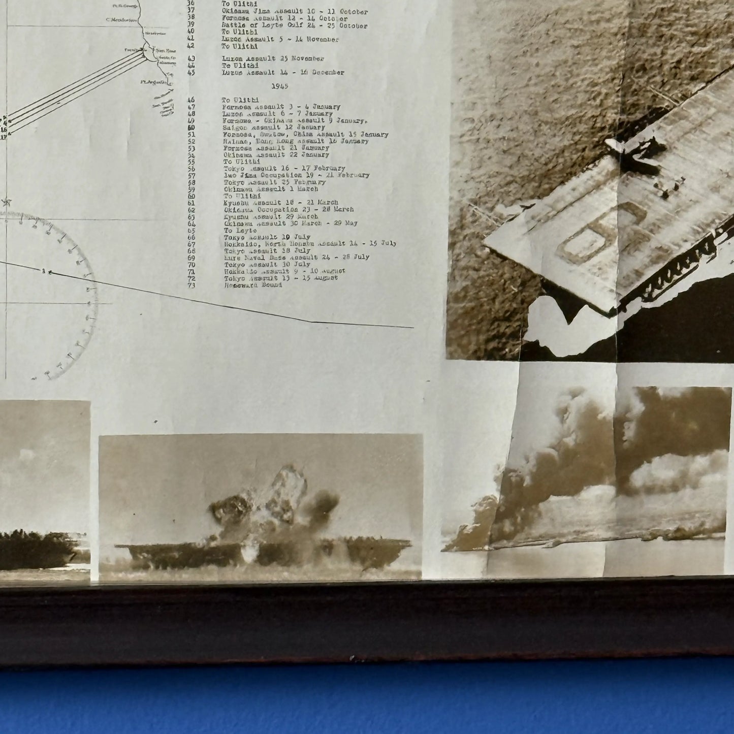 WWII USS Essex Aircraft Carrier Track Chart of War Operations in WWII