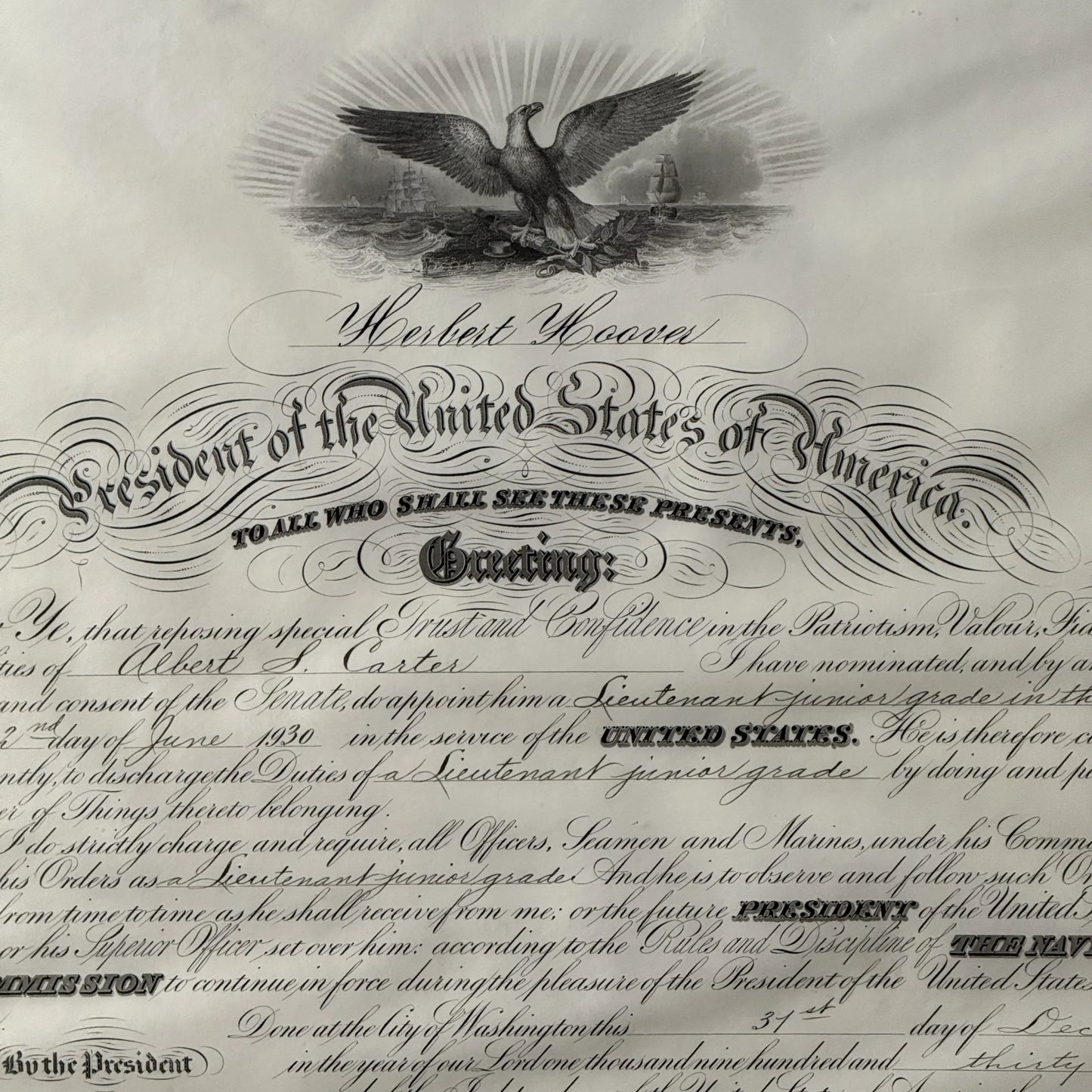 Herbert Hoover Navy Appointment — December 31, 1930