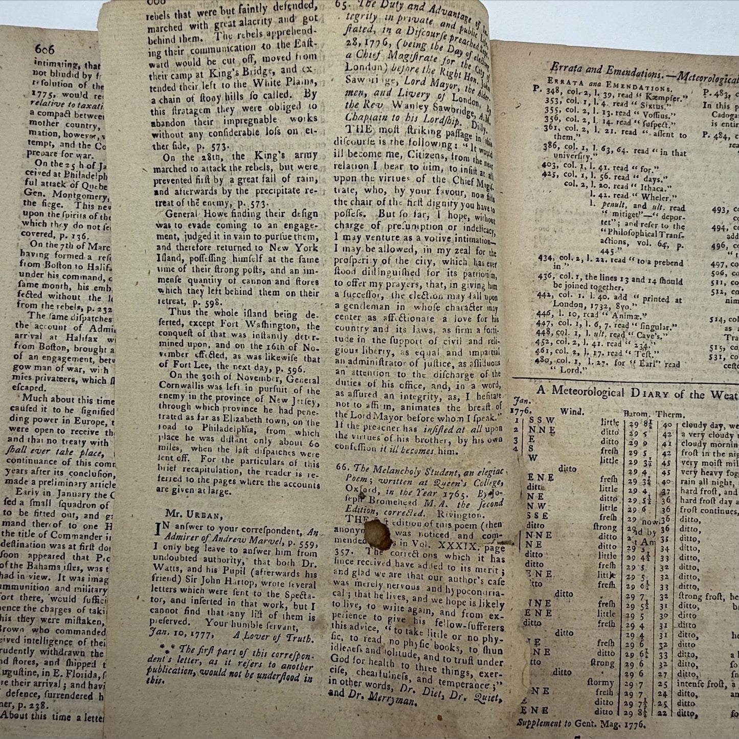 1776 Gentleman's Magazine for October and Supplement for the Year 1776, with folding map Illustrating the late Engagement in Long Island