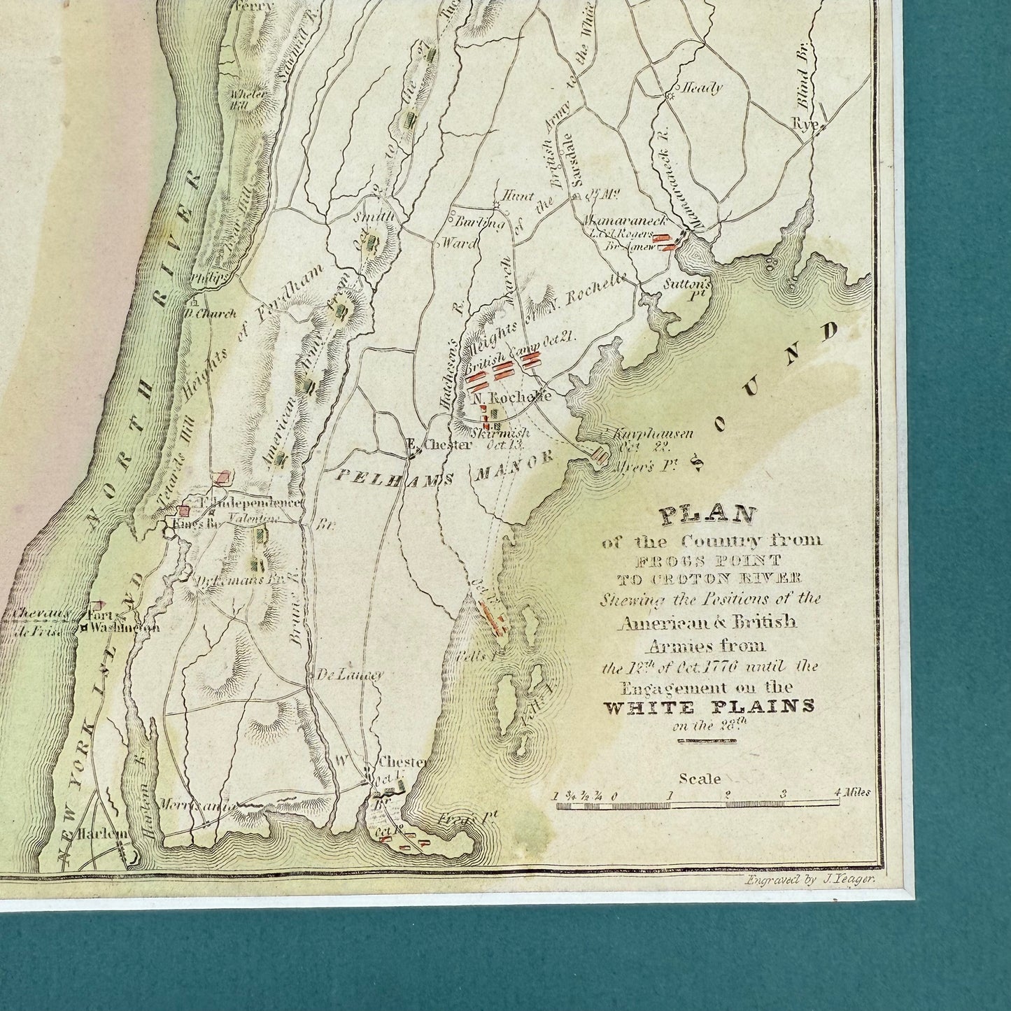 Battle of White Plains map — Hand colored — 1834
