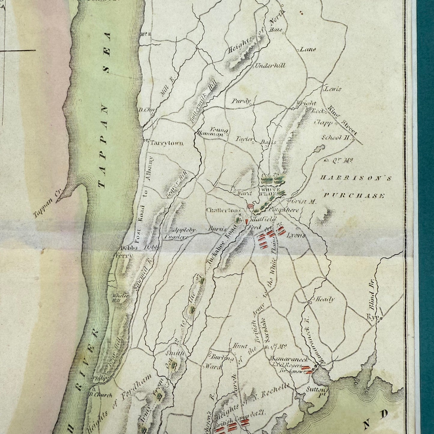 Battle of White Plains map — Hand colored — 1834