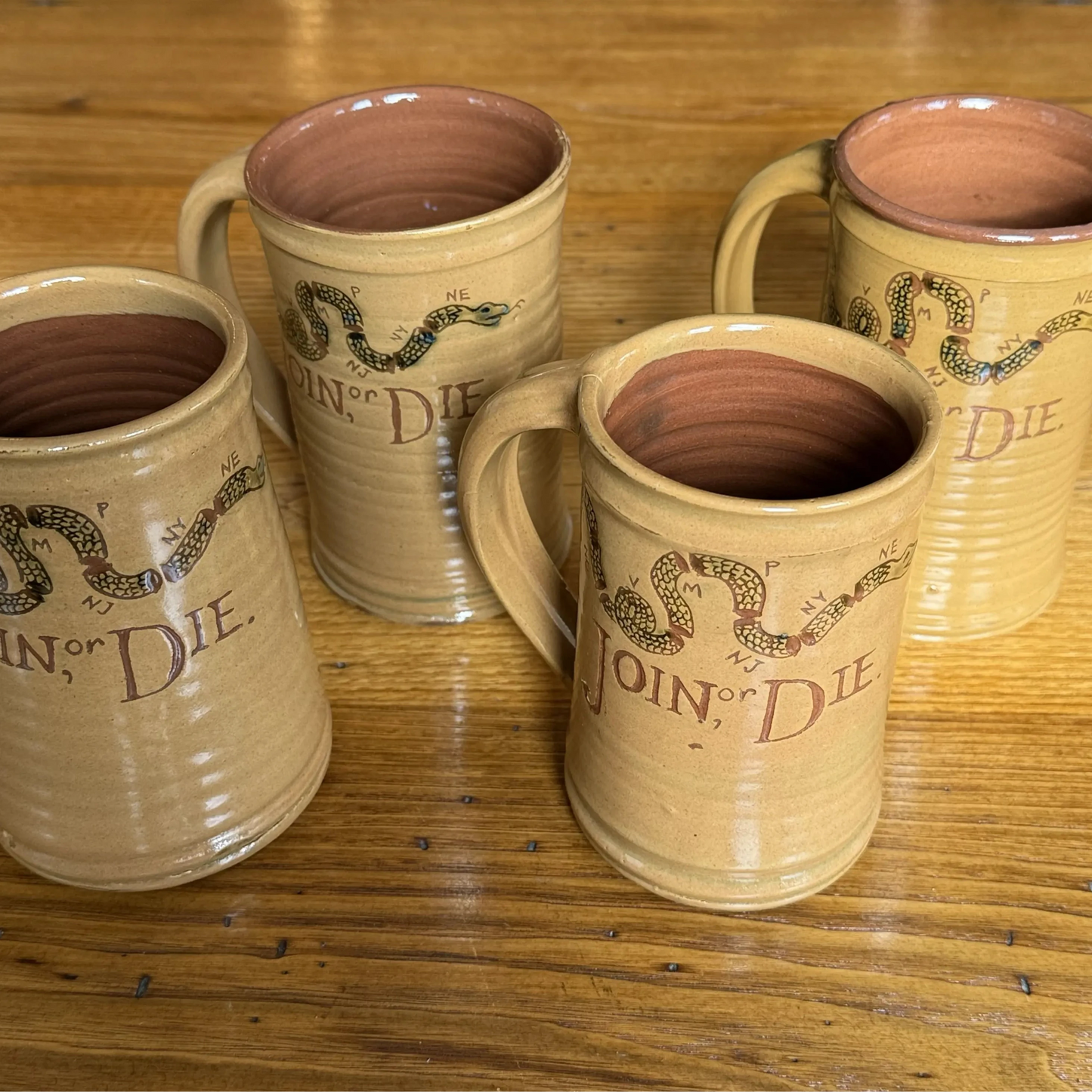 "Join or Die" Tavern Mug — Traditional redware made by hand in America