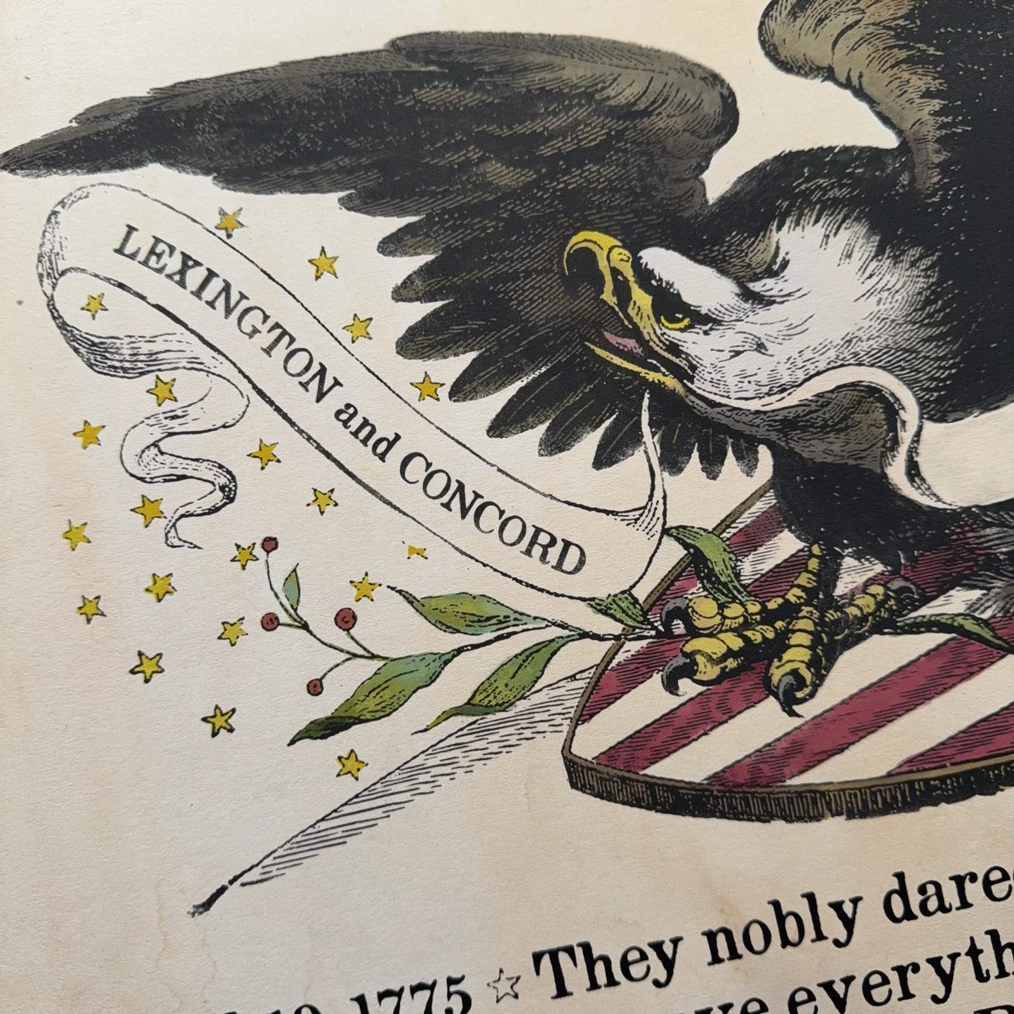 250th Anniversary of Lexington and Concord Archival Print with Historic Eagle and Shield Engraving