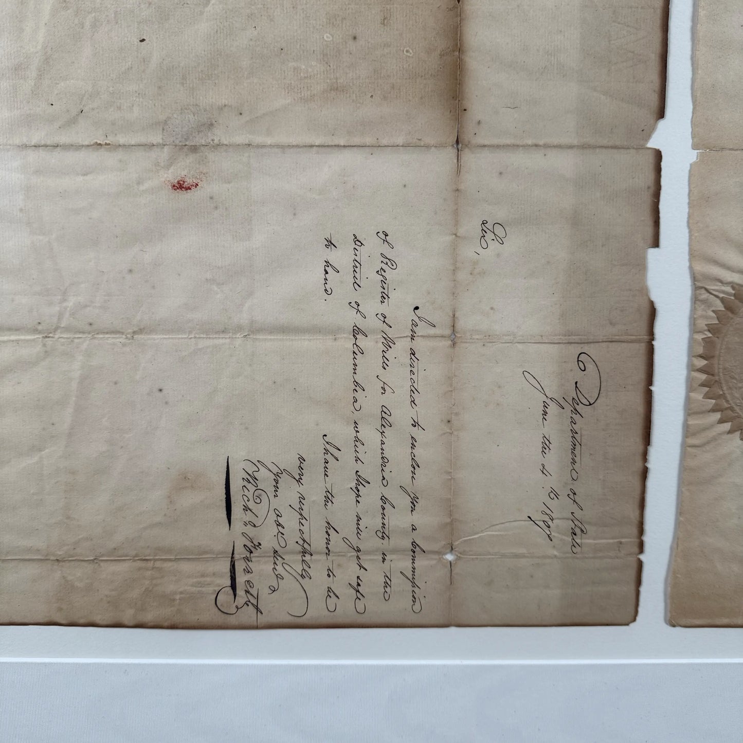 Presidential appointment signed by Thomas Jefferson and James Madison - 1807 - In an antique frame