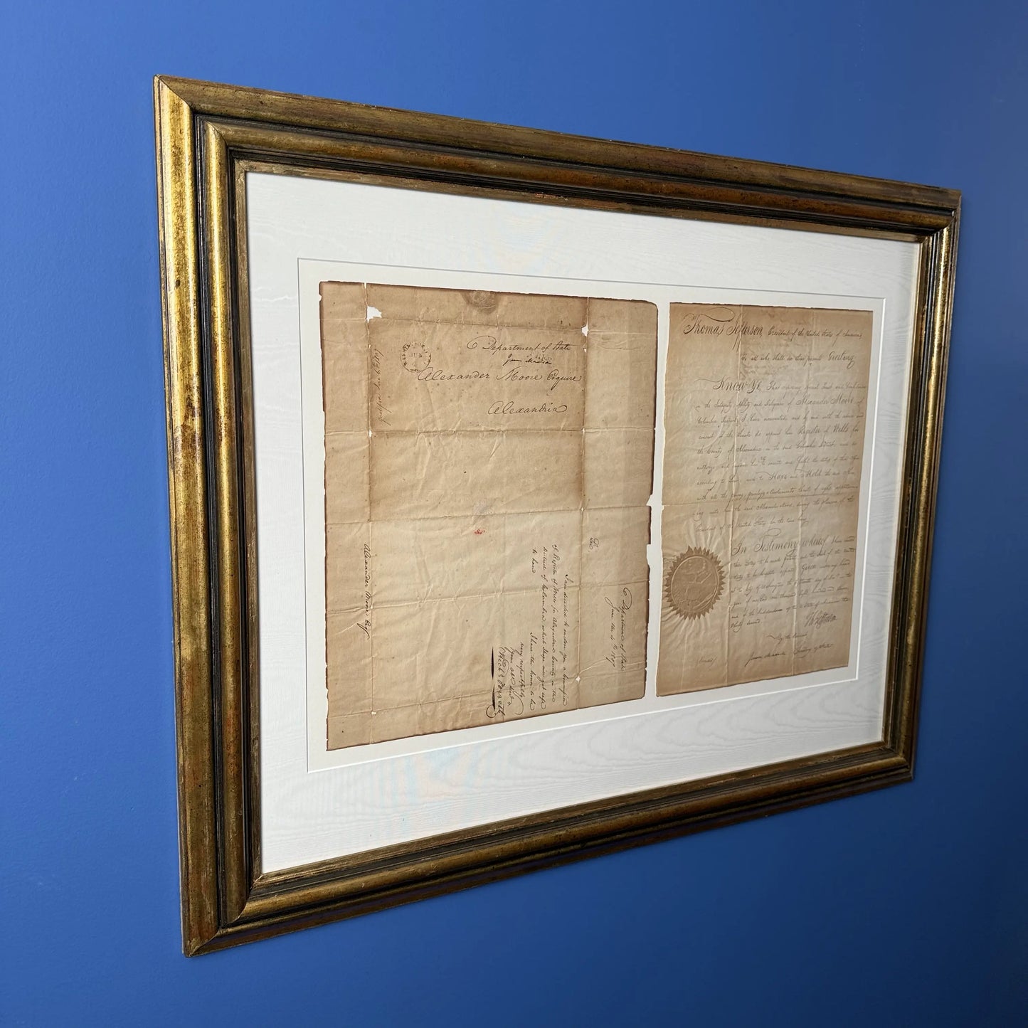 Presidential appointment signed by Thomas Jefferson and James Madison - 1807 - In an antique frame