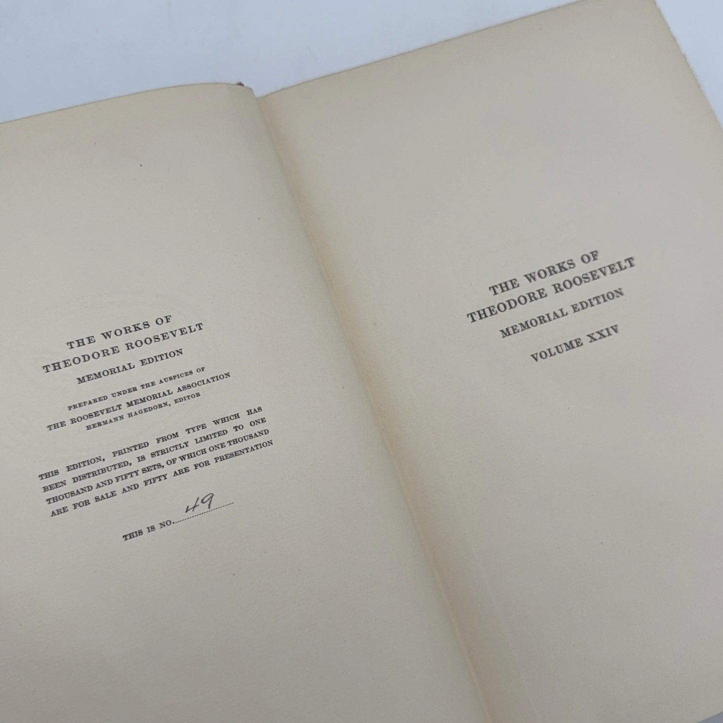 SOLD — "The Works of Theodore Roosevelt" — Five volumes in a numbered set from the Memorial Edition