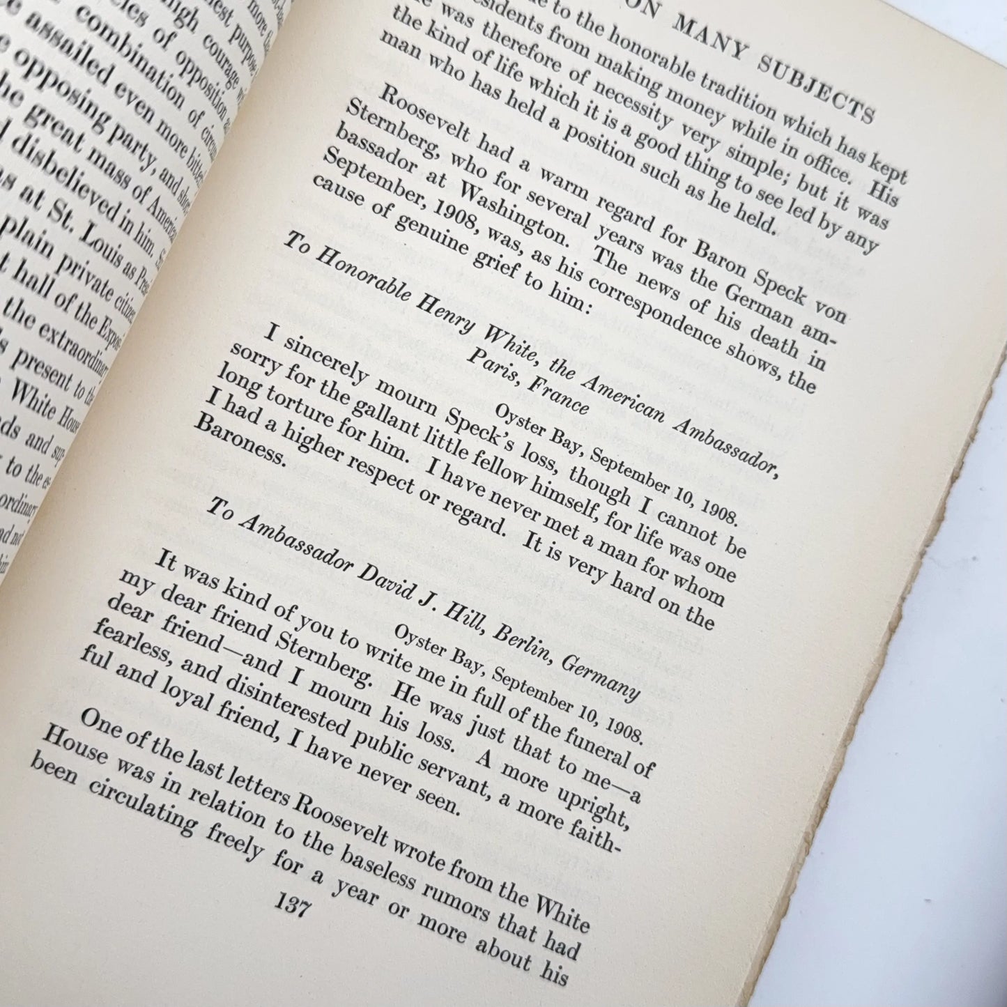 SOLD — "The Works of Theodore Roosevelt" — Five volumes in a numbered set from the Memorial Edition