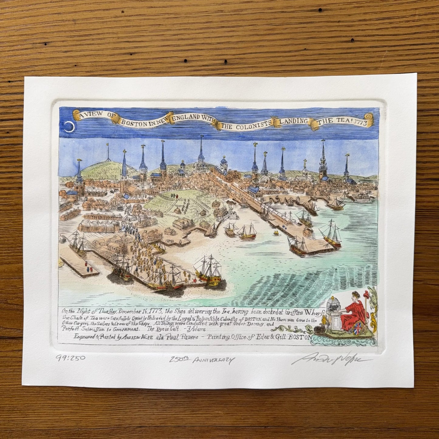 "Landing the Tea!" — Engraving in the style of Revere's "Landing of the Troops"