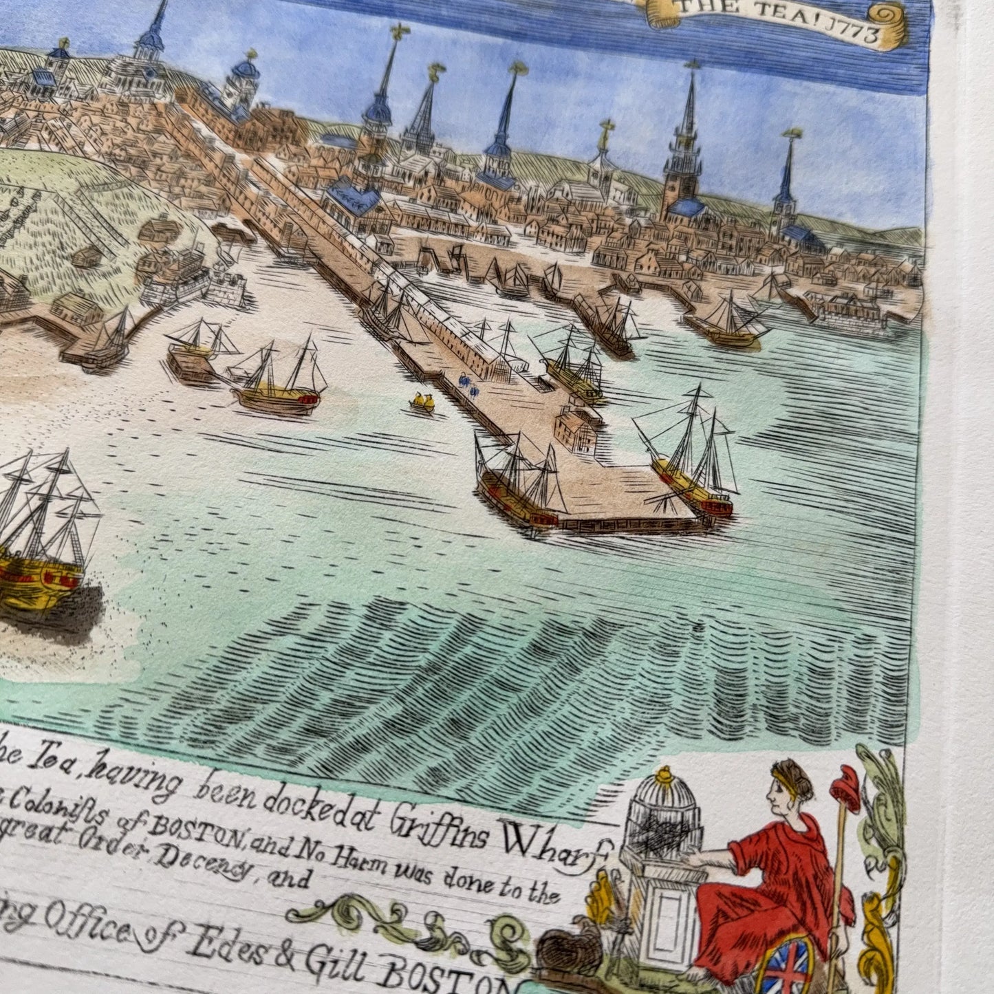 "Landing the Tea!" — Engraving in the style of Revere's "Landing of the Troops"