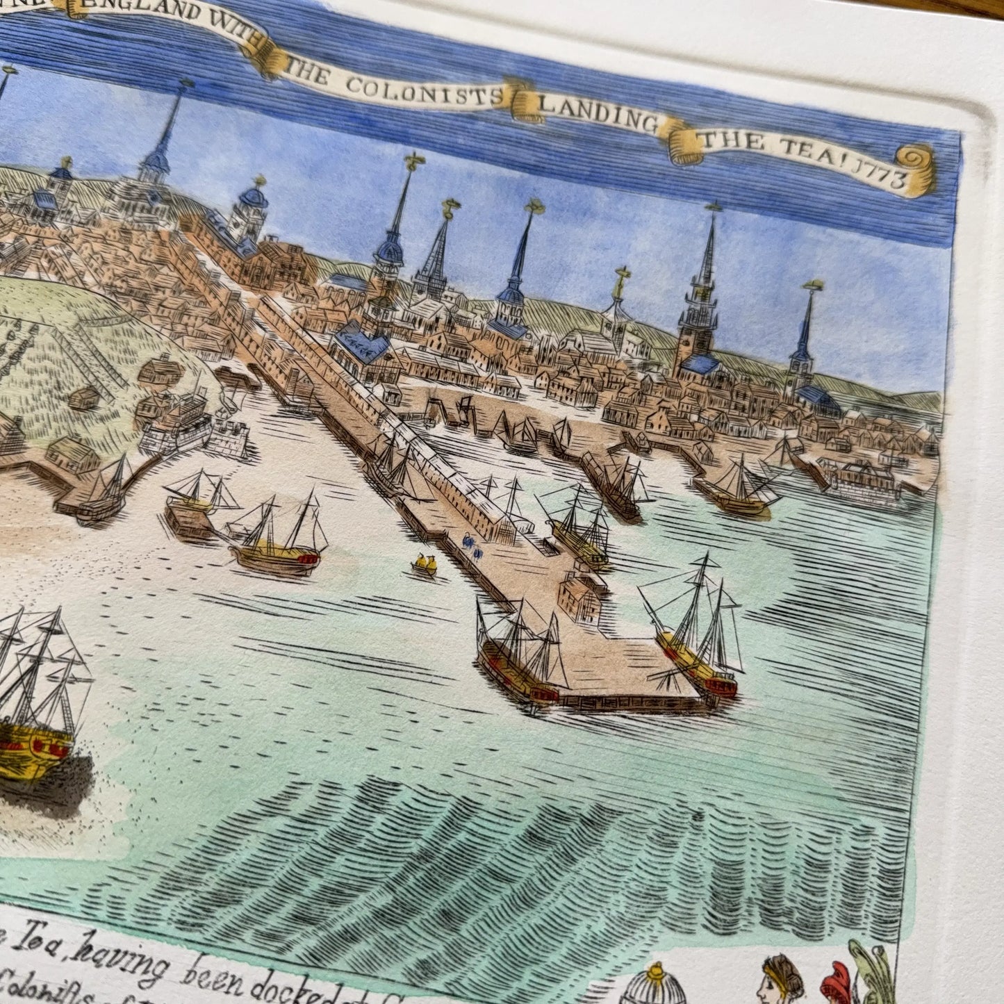 "Landing the Tea!" — Engraving in the style of Revere's "Landing of the Troops"