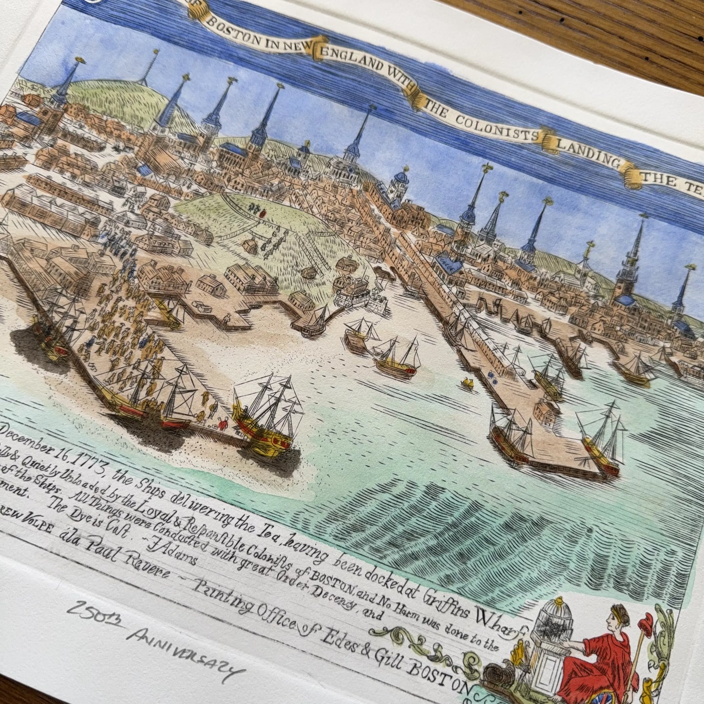 "Landing the Tea!" — Engraving in the style of Revere's "Landing of the Troops"