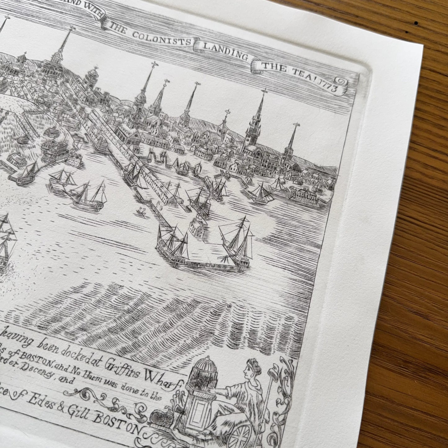 "Landing the Tea!" — Engraving in the style of Revere's "Landing of the Troops"