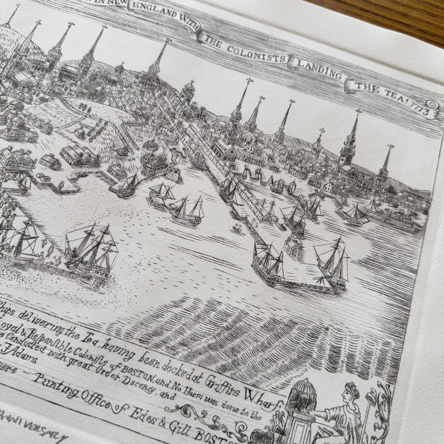 "Landing the Tea!" — Engraving in the style of Revere's "Landing of the Troops"
