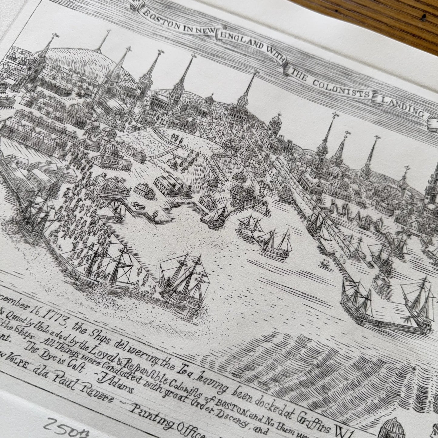 "Landing the Tea!" — Engraving in the style of Revere's "Landing of the Troops"