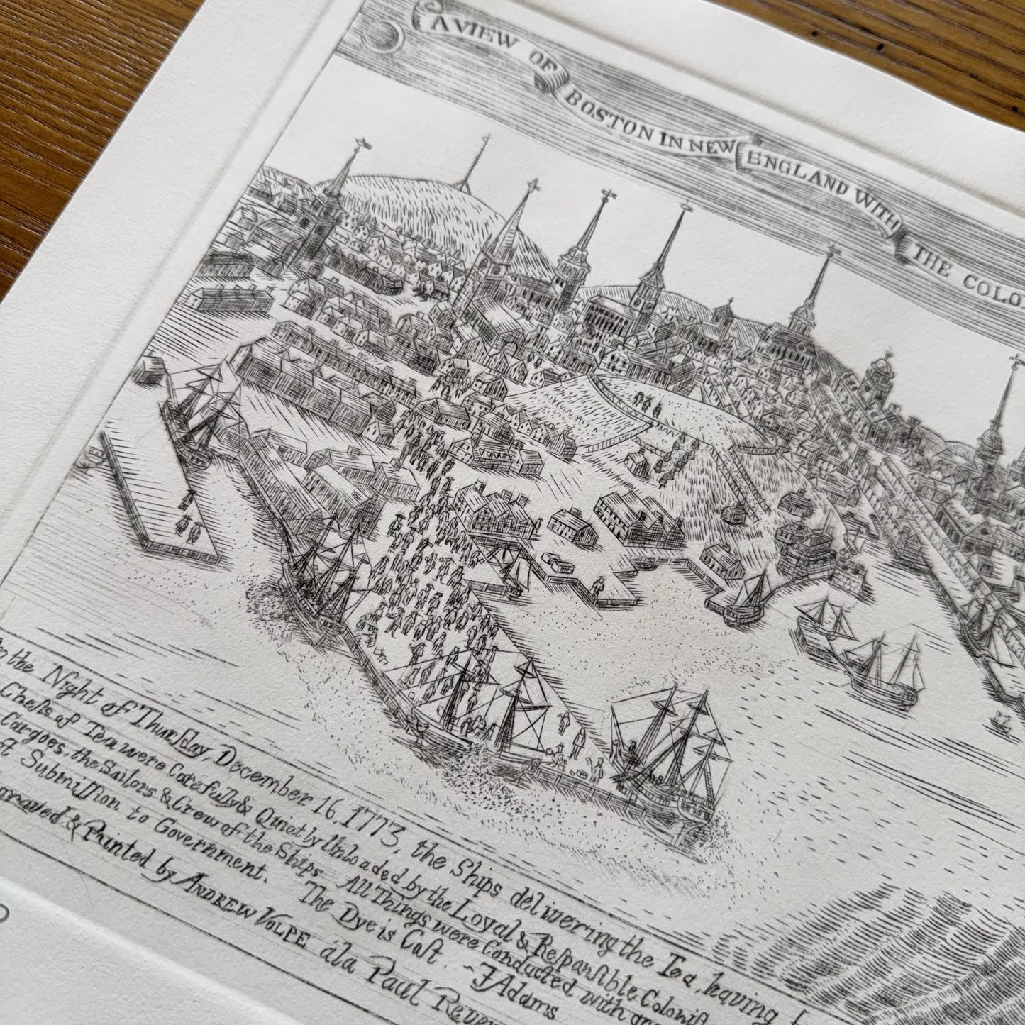 "Landing the Tea!" — Engraving in the style of Revere's "Landing of the Troops"