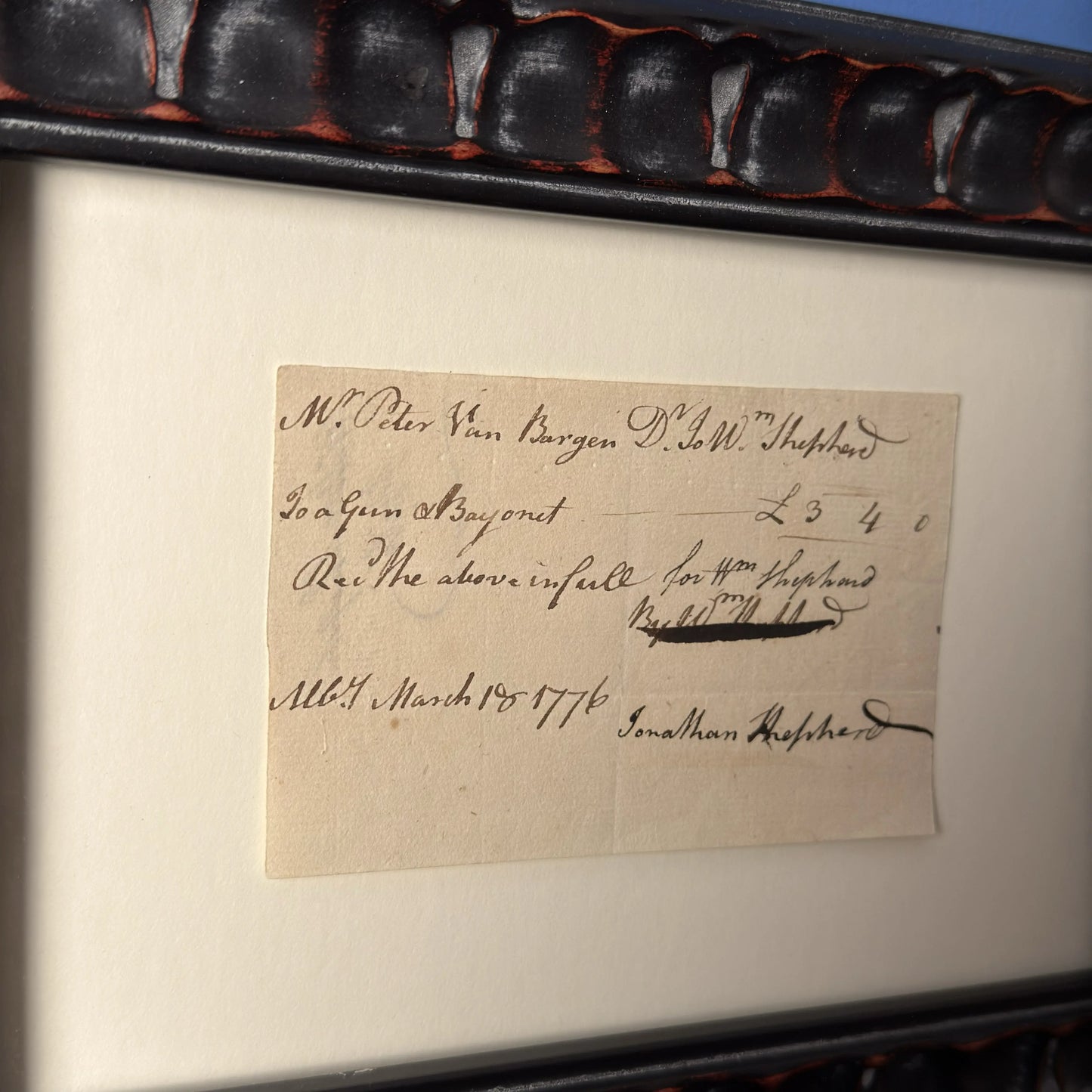 Receipt for purchase of gun and bayonet — March 18, 1776