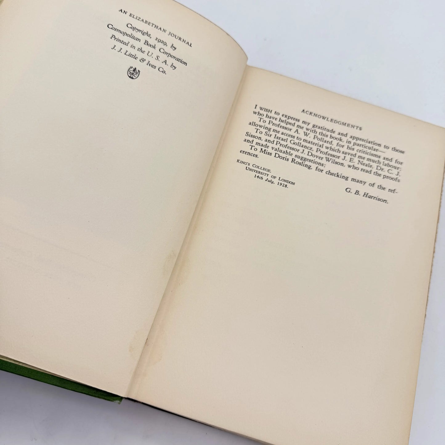 "An Elizabethan Journal" by G.B. Harrison — 1938