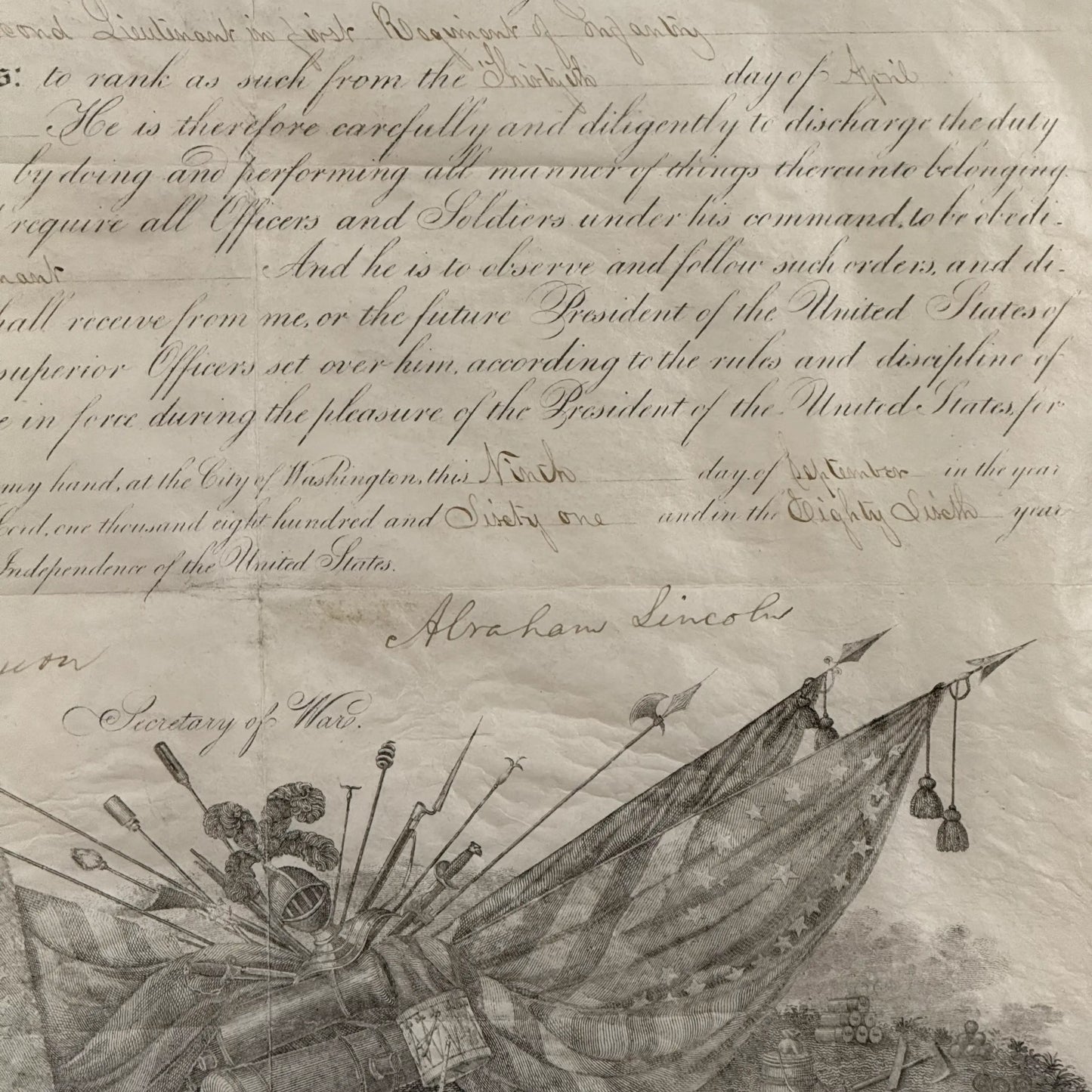 Abraham Lincoln Signed Military Appointment — September 9, 1861 — with COA