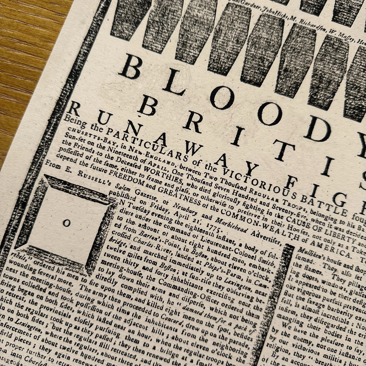 Lexington and Concord 1775 historic print — "A Bloody Butchery, by the British Troops; or the Runaway Fight of the Regulars"