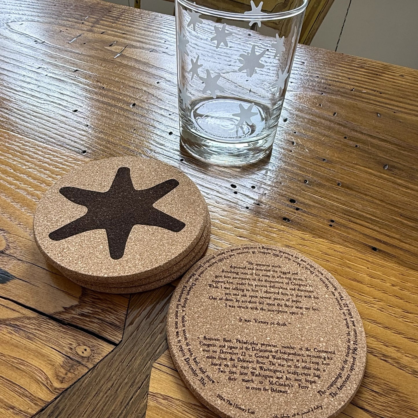 "Victory or Death" Revolutionary Rocks glasses showing the stars from Washington's HQs flag — Made in America