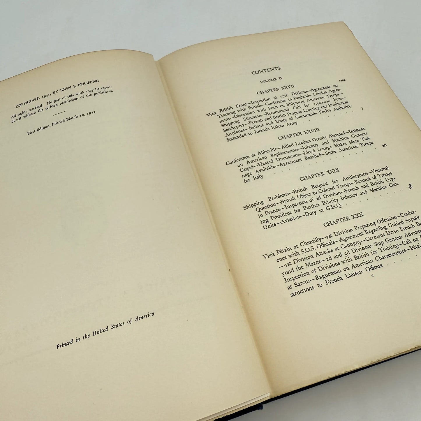 "My Experiences in the World War" by John J. Pershing — 1921 — Two Volume Set