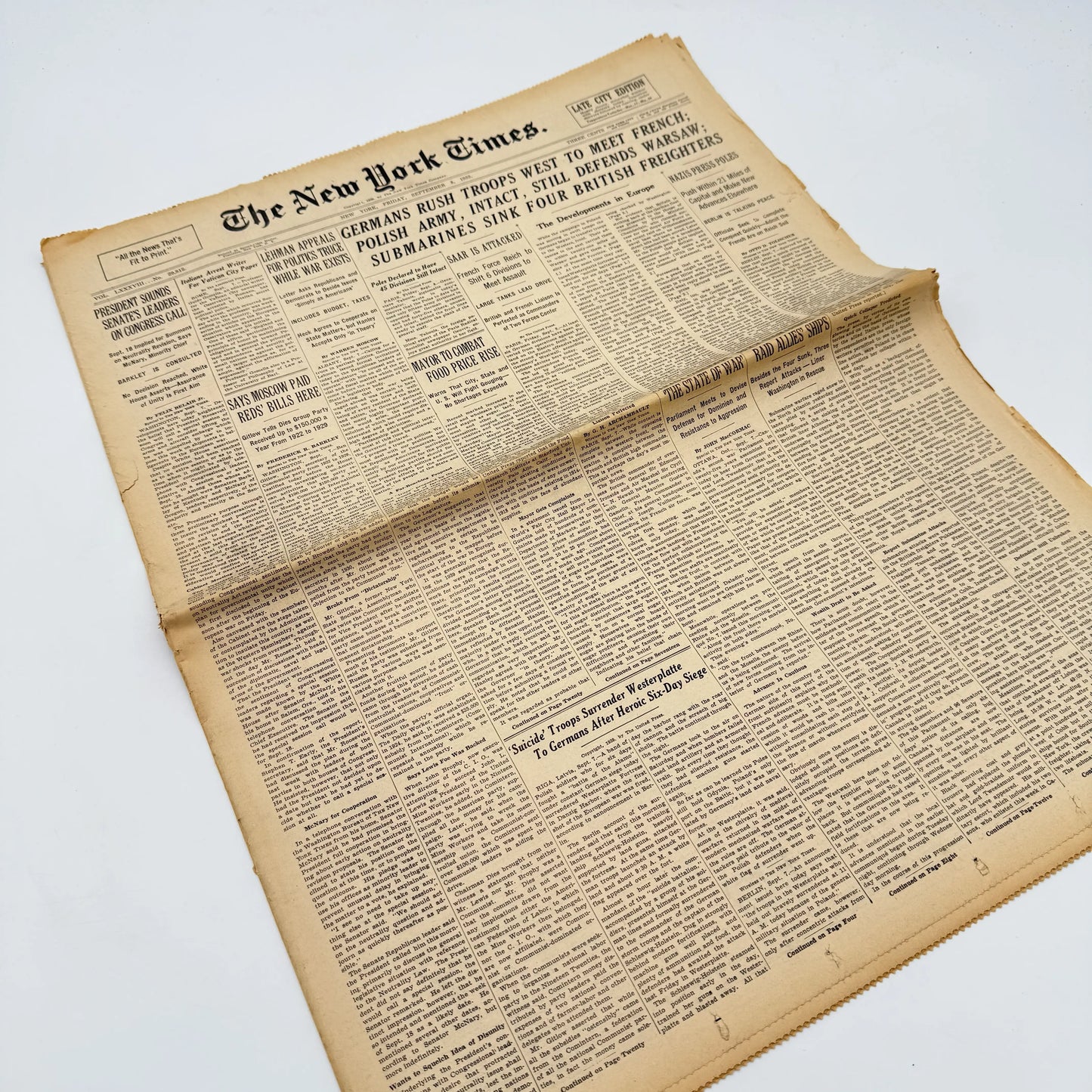 The outbreak of WWII in The New York Times — September 6, 7, 8, 10, and 11 — Sold as a set