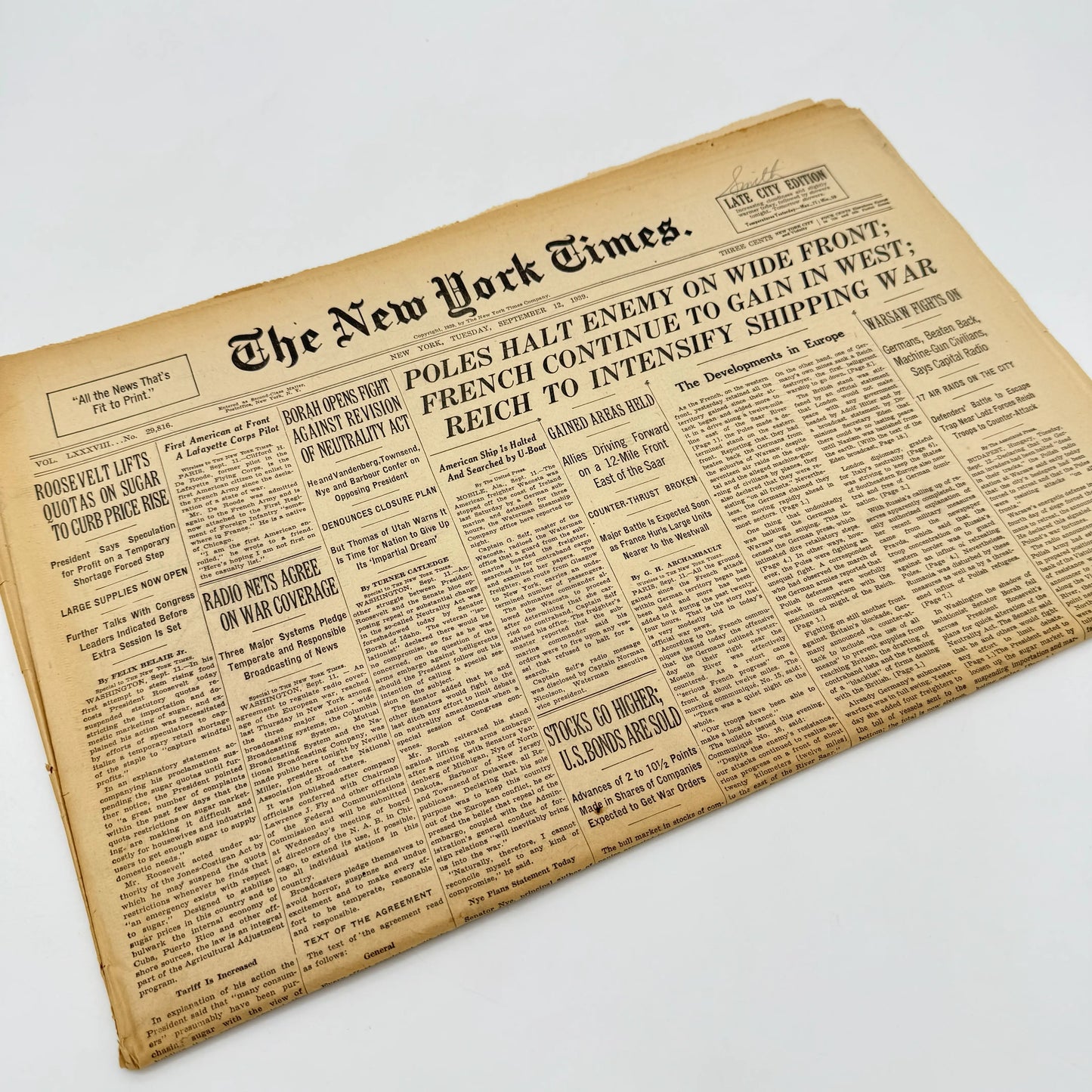 The outbreak of WWII in The New York Times — Poland — September 12 - 15 — Sold as a set