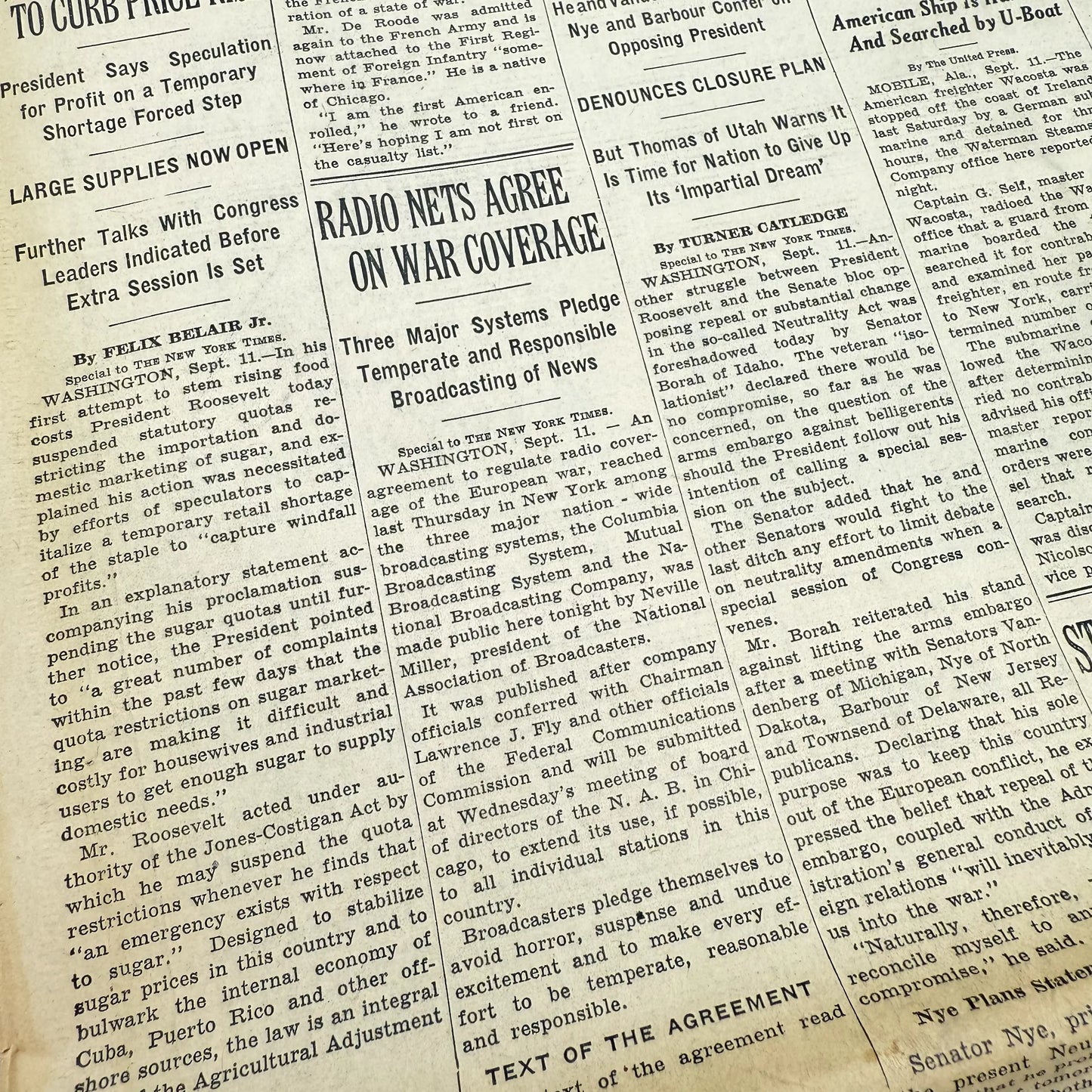 The outbreak of WWII in The New York Times — Poland — September 12 - 15 — Sold as a set