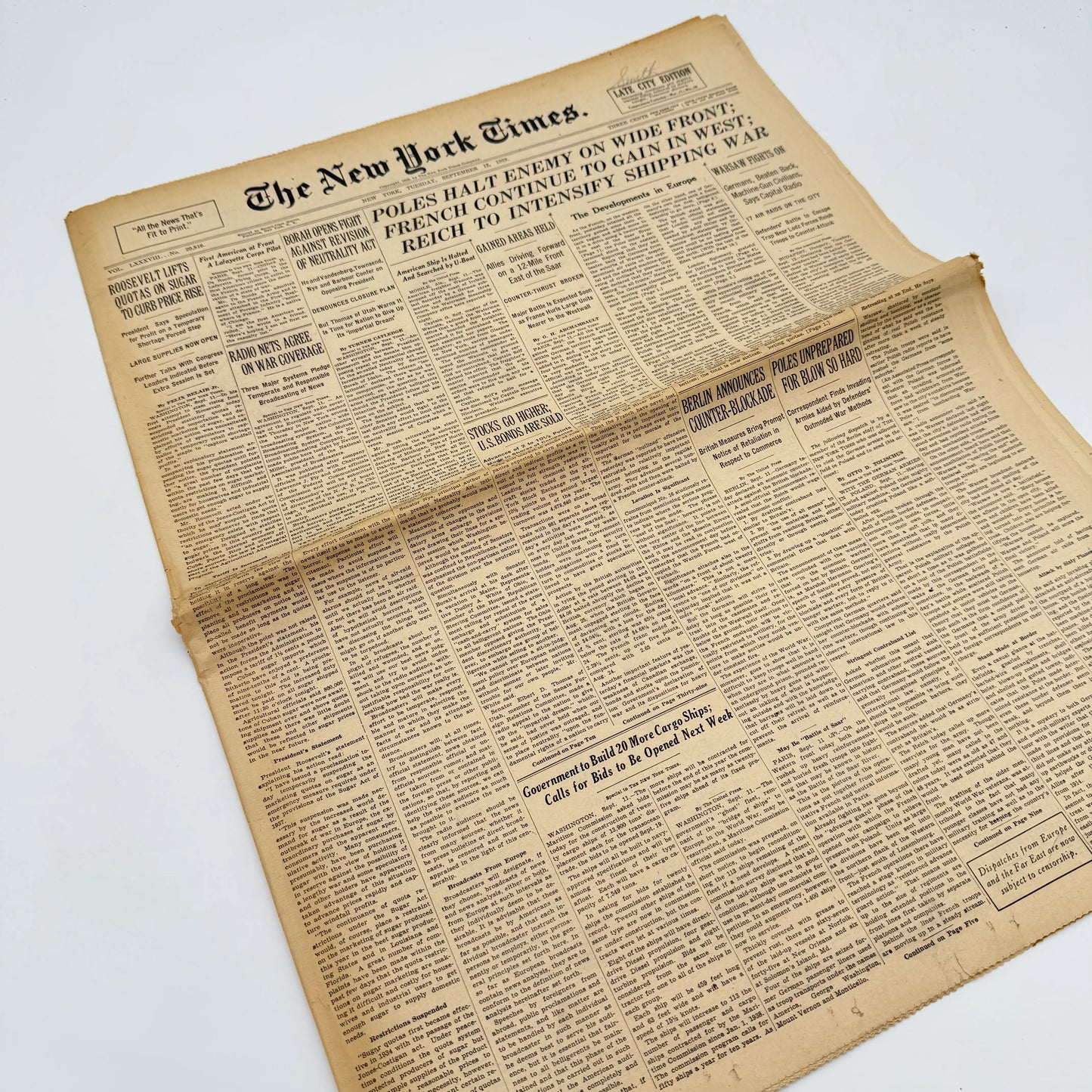 The outbreak of WWII in The New York Times — Poland — September 12 - 15 — Sold as a set