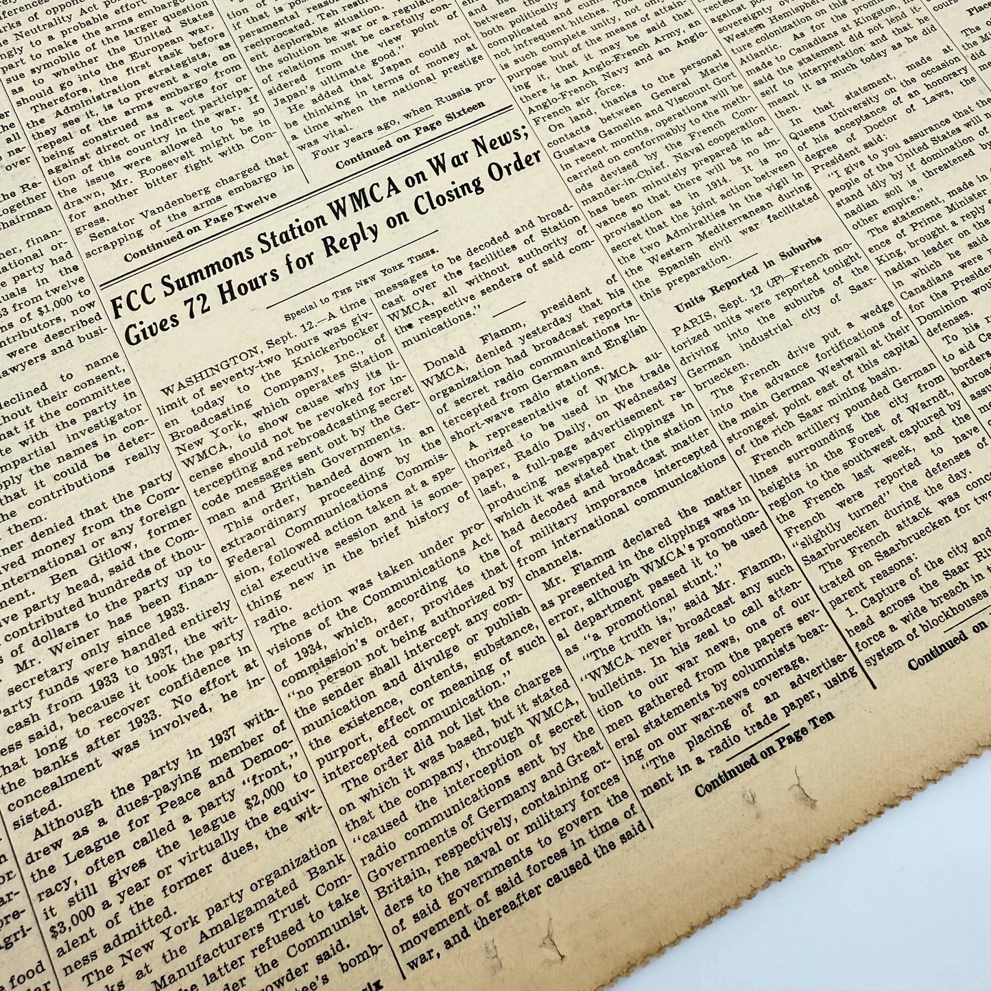 The outbreak of WWII in The New York Times — Poland — September 12 - 15 — Sold as a set