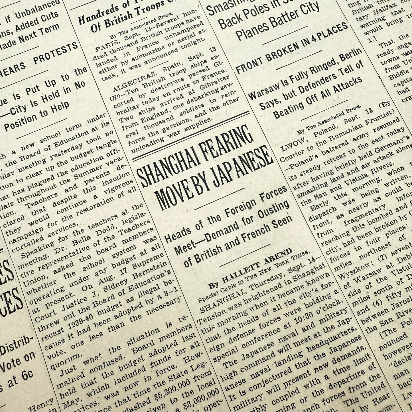 The outbreak of WWII in The New York Times — Poland — September 12 - 15 — Sold as a set