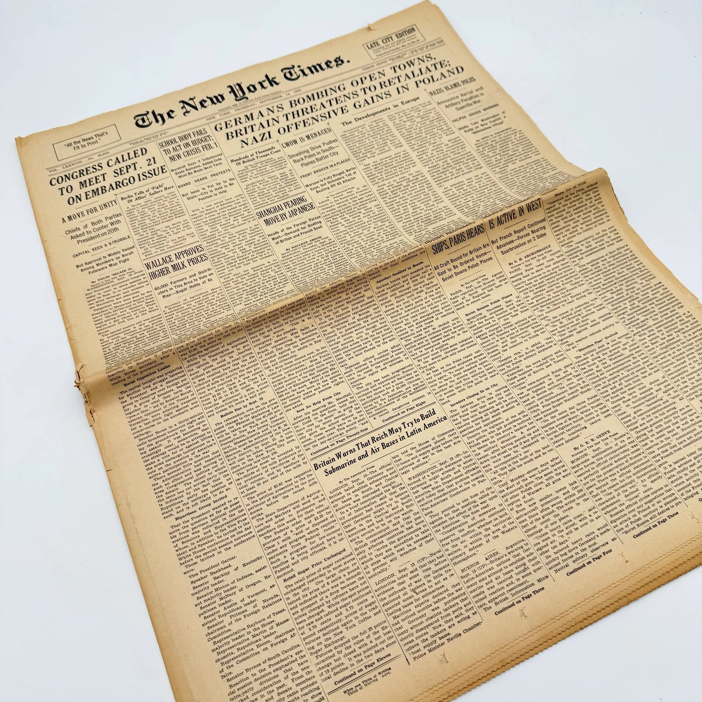 The outbreak of WWII in The New York Times — Poland — September 12 - 15 — Sold as a set