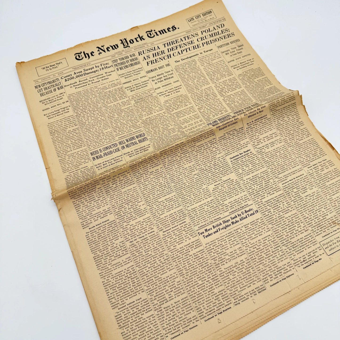 The outbreak of WWII in The New York Times — Poland — September 12 - 15 — Sold as a set