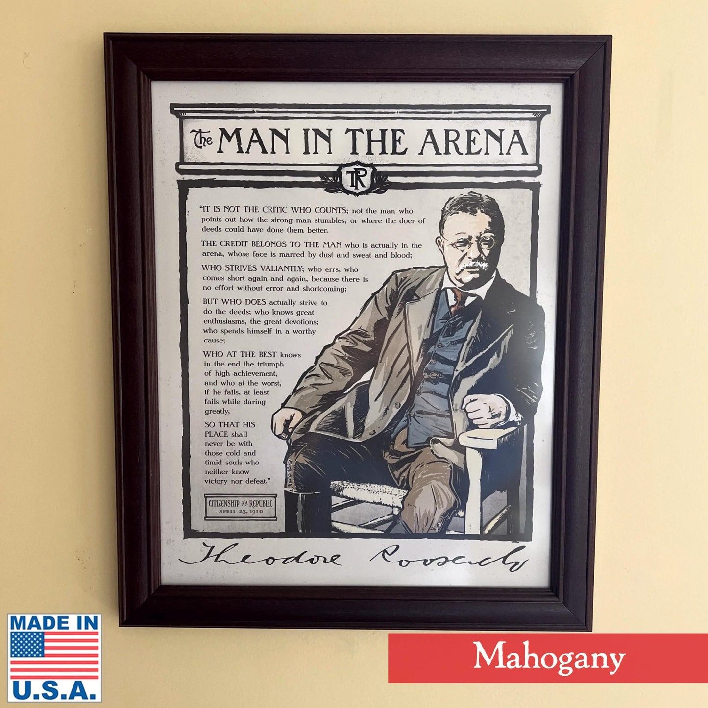 The Man in the Arena — Teddy Roosevelt original framed print made in America