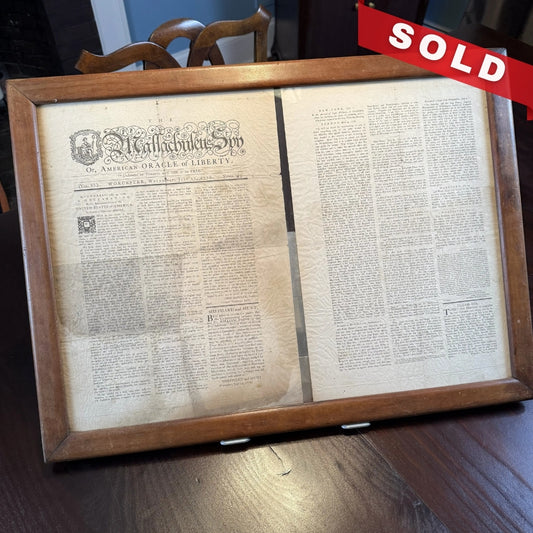 Framed reprint of the "Massachusetts Spy" from July 17, 1776 with the Declaration on the front page