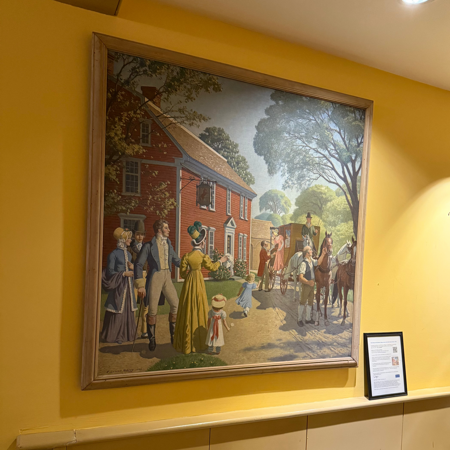 The Wayside Inn — Large painting — "The Arrival of the Boston Stage Coach at the Red Horse Tavern, 1812" — A. Lassell Ripley