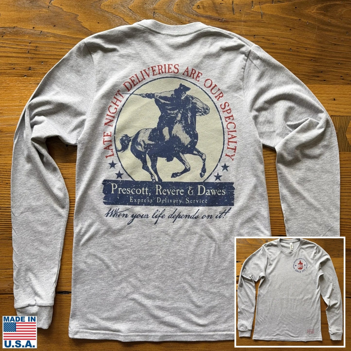 "Prescott, Revere, and Dawes Express Delivery Service" Made in America Long-sleeved shirt from The History List Store.