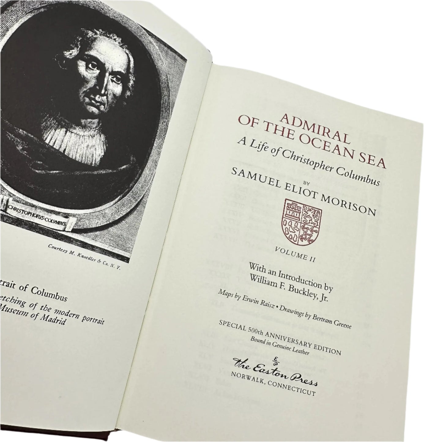 1942 "Admiral of the Ocean Sea: A Life of Christopher Columbus" — Samuel Eliot Morison — Leather-bound, gilt-edged Easton Press edition — 2 volumes