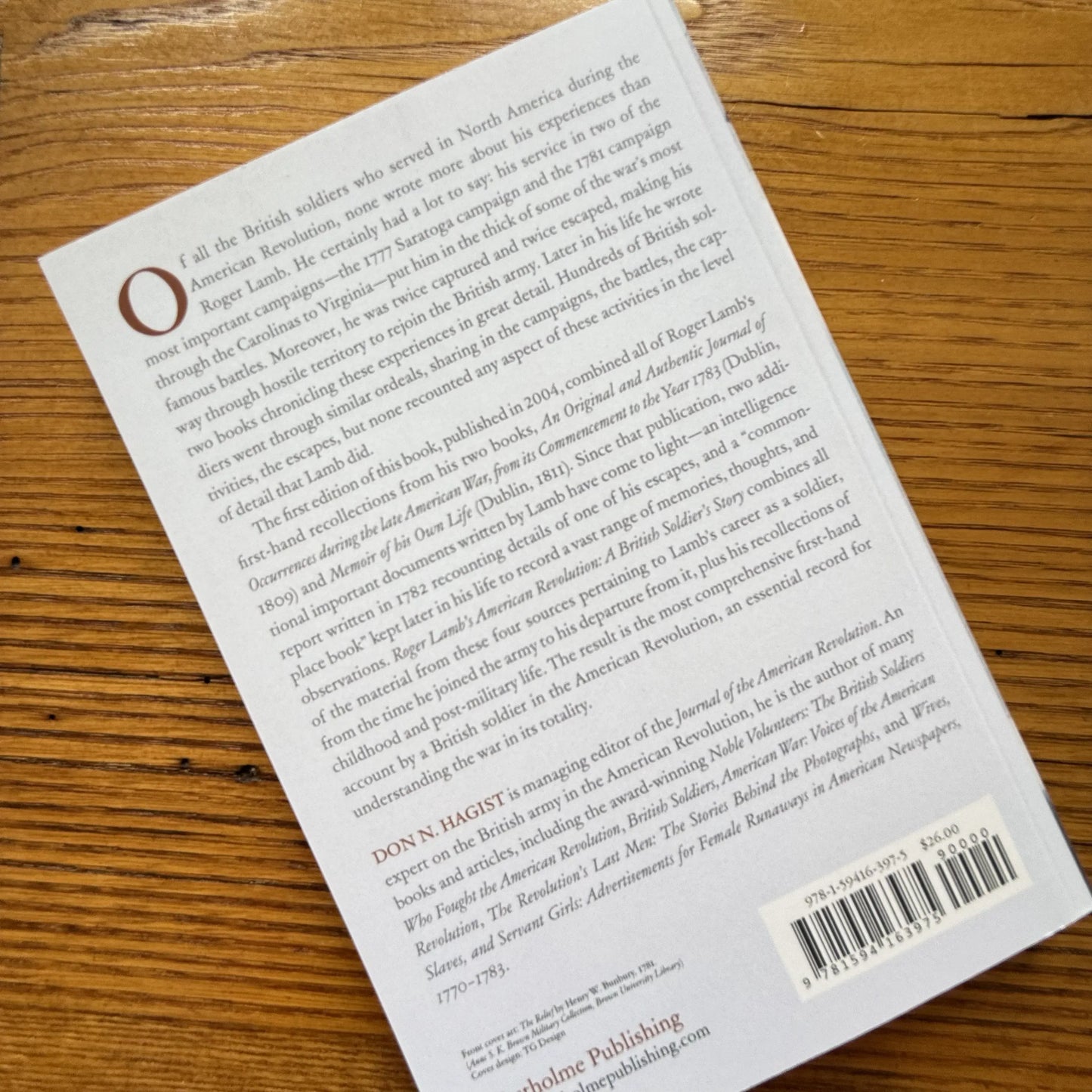 Back Cover of "Roger Lamb's American Revolution A British Soldier's Story: A New Edition" — Signed by the author, Don N. Hagist