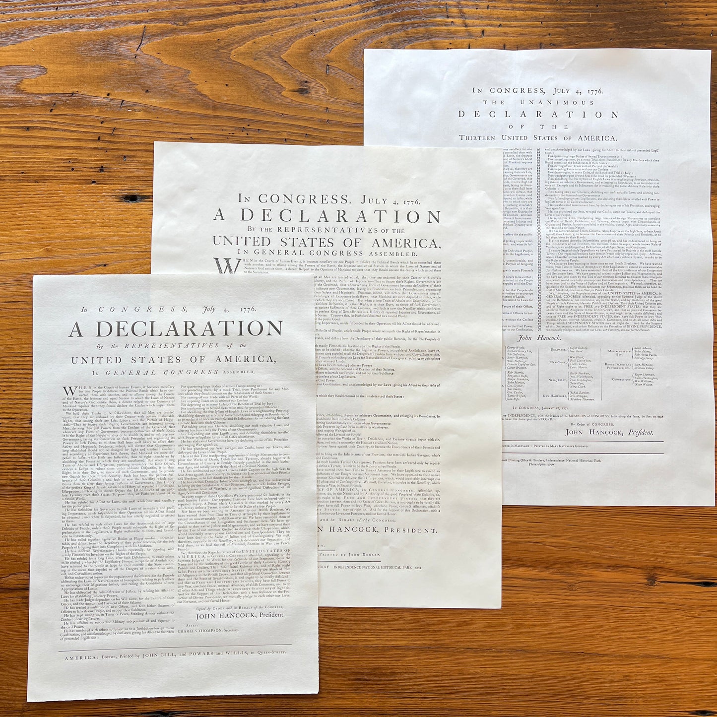 All three Declaration of Independence Broadsides from The History List store